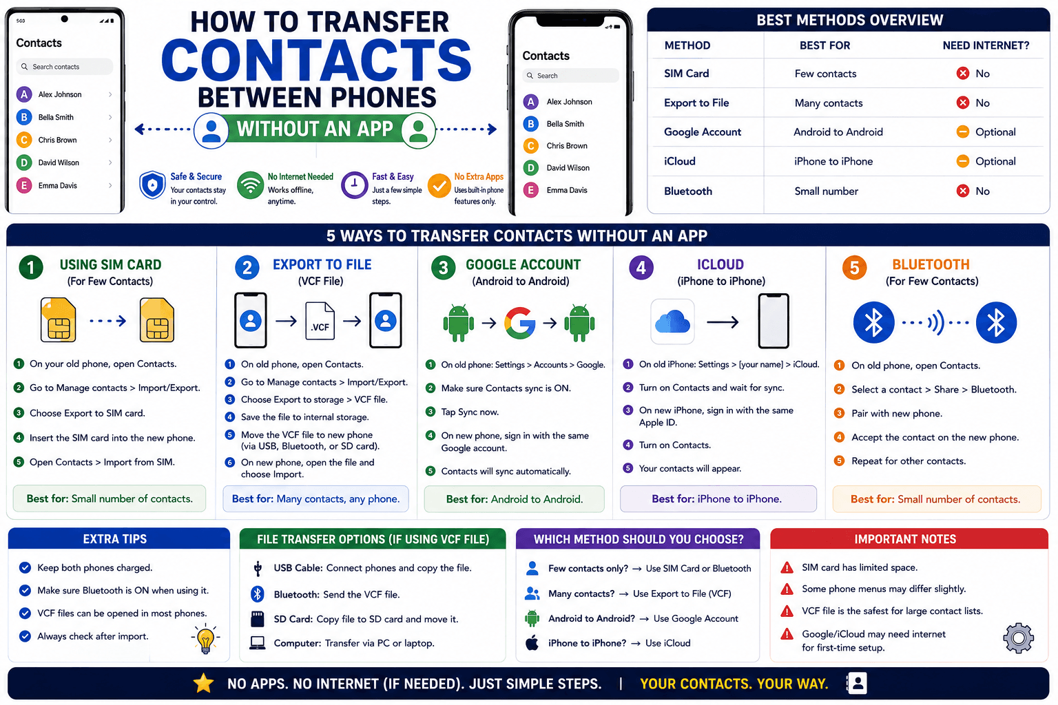 How to Transfer Contacts Between Phones Without an App